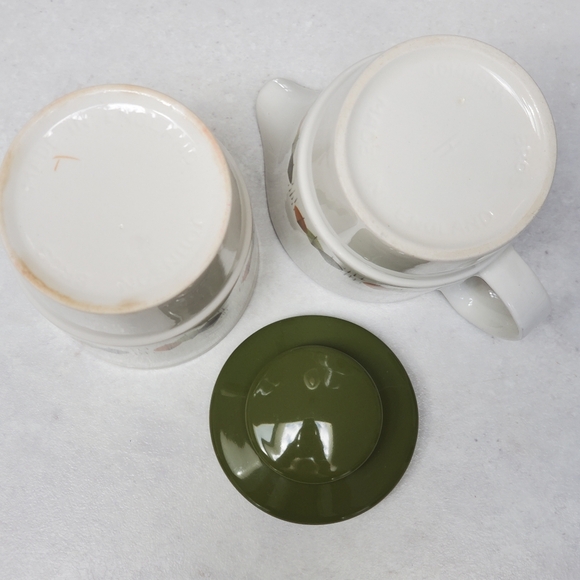 Vintage Retro 60s 70s Johnson Bros Cream and Sugar Set Green Gold Autumn Leaves - Picture 5 of 9